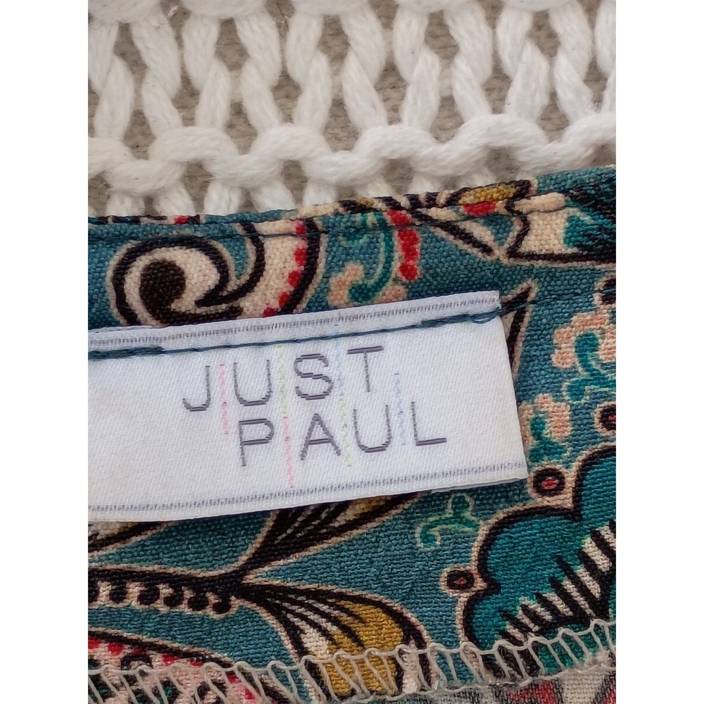 Just Paul Paisley Boho Mini Dress Teal V-Neck Bell Sv Ruffle Hem Poland Made - Picture 10 of 11